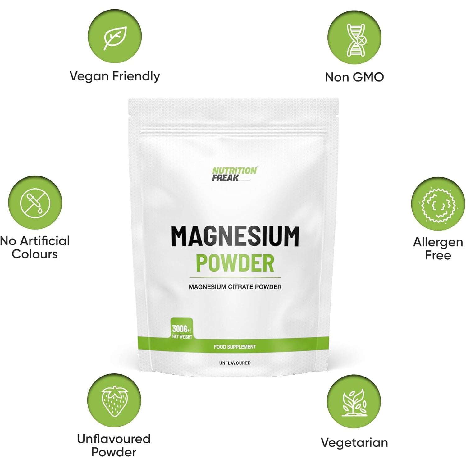 Nutrition Freak Magnesium Powder 300G - Premium Fully Reacted Magnesium Citrate Powder Suitable for Men & Women UK Made