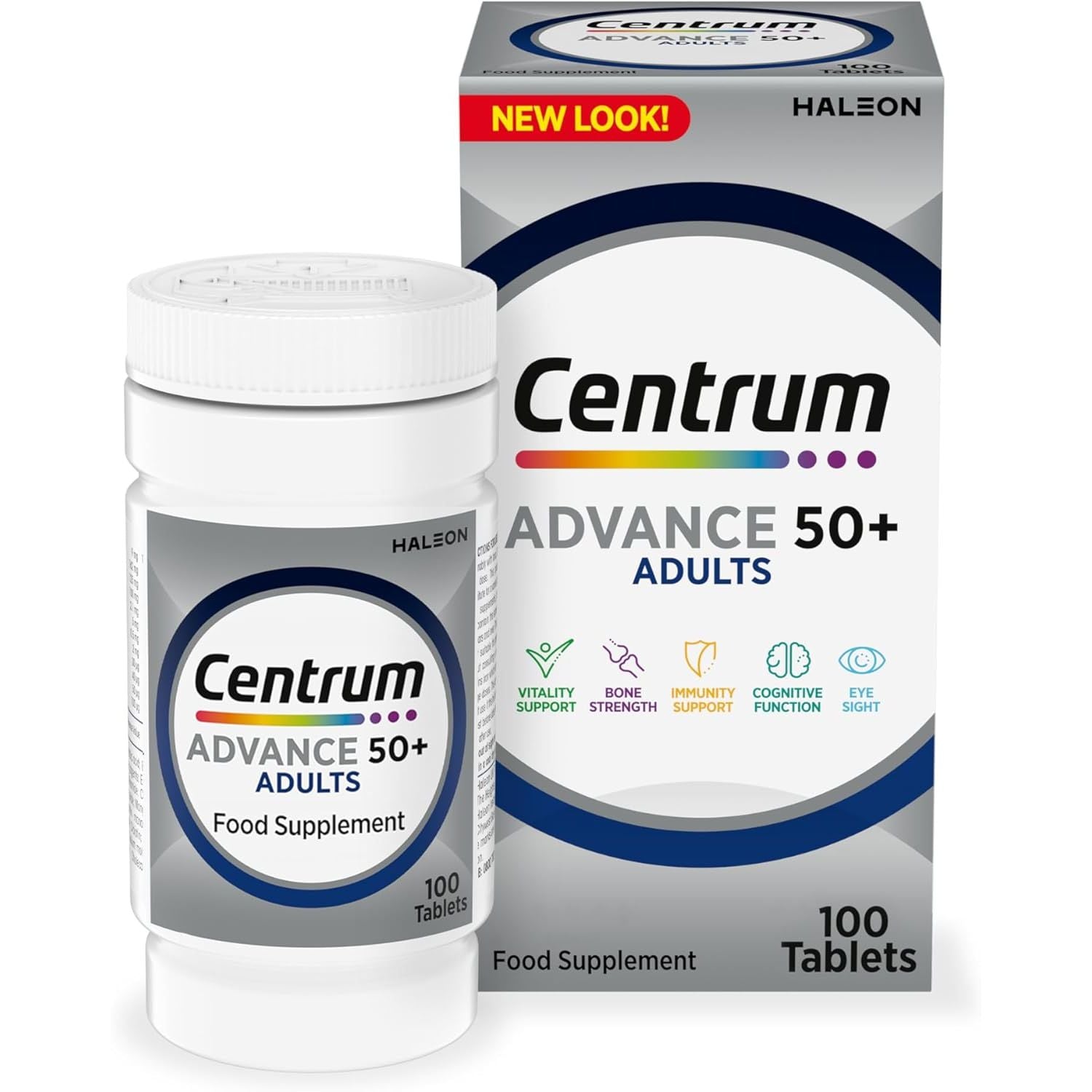 Centrum Advance 50+ Tablets Multivitamin & Mineral Supplements, with 24 Essential Nutrients, Including Vitamin D, C, Zinc, 100 Ct