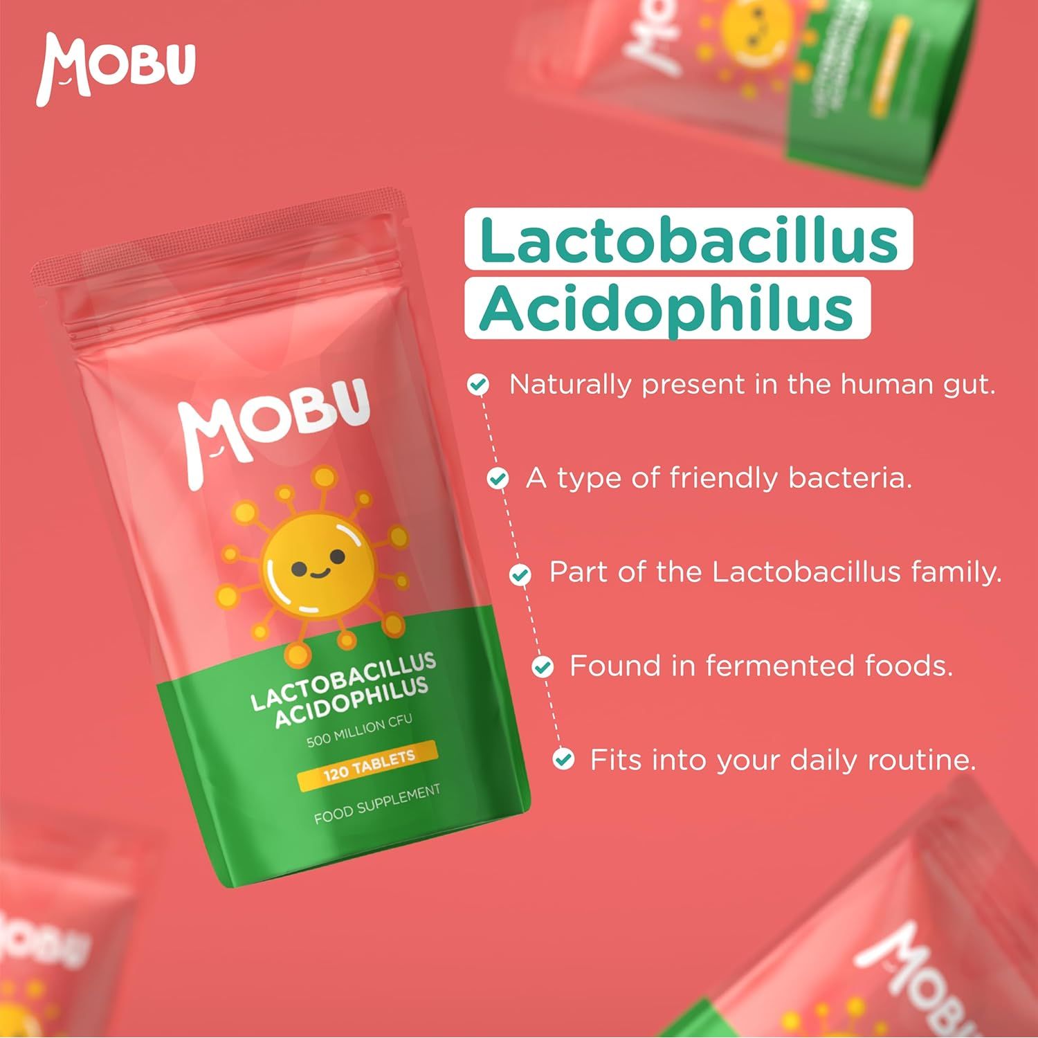 Acidophilus Lactobacillus 50Mg Probiotic - 120 Tablets 500 Million CFU - Supports Healthy Gut Microbiome and Digestion System - Bloating Relief Probiotics - UK Made - GMP Approved - MOBU