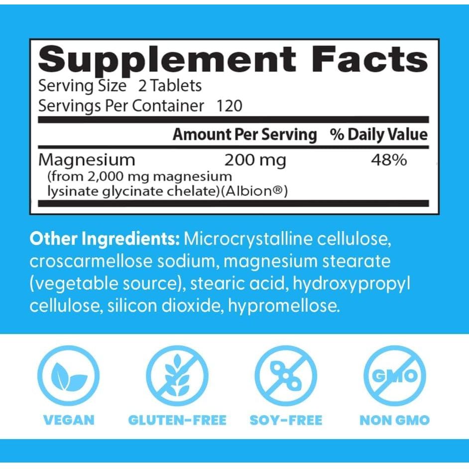 H. Absorption Magnesium Lysinate Glycinate, 200Mg per Serving, 240 Tablets