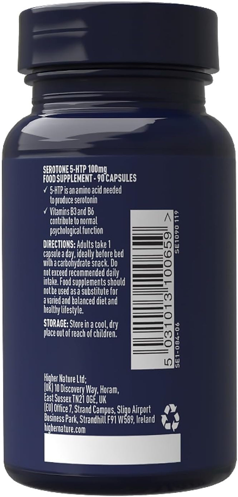 Higher Nature - Serotone 5HTP - 100Mg - Psychological Support - Natural Source of 5HTP - B Vitamins & Zinc - Vegan & Vegetarian - 90 Capsules