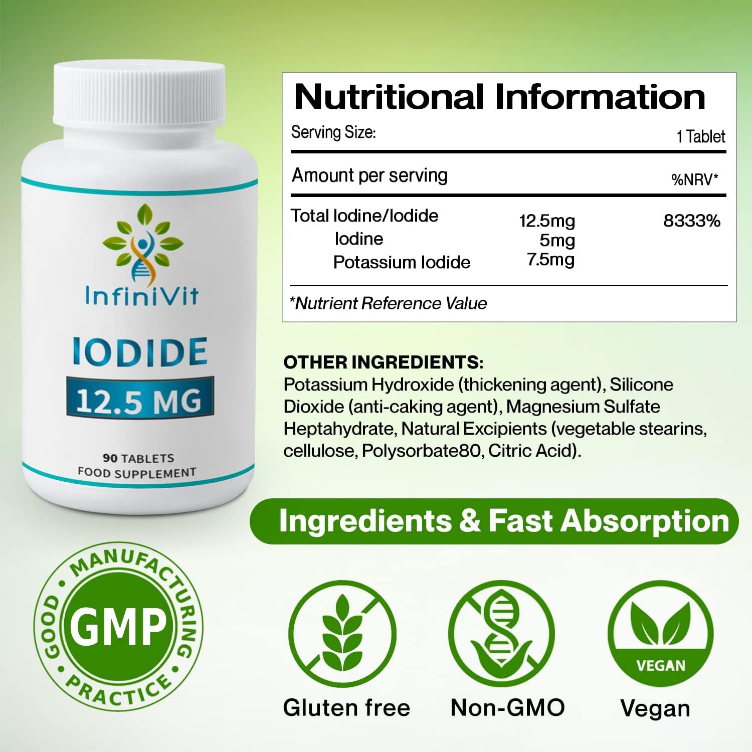 Infinivit High Potency Iodine Tablets, Lugols Iodine, Iodine and Potassium Iodide, 90 Vegan Tablets
