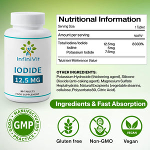 Infinivit High Potency Iodine Tablets, Lugols Iodine, Iodine and Potassium Iodide, 90 Vegan Tablets