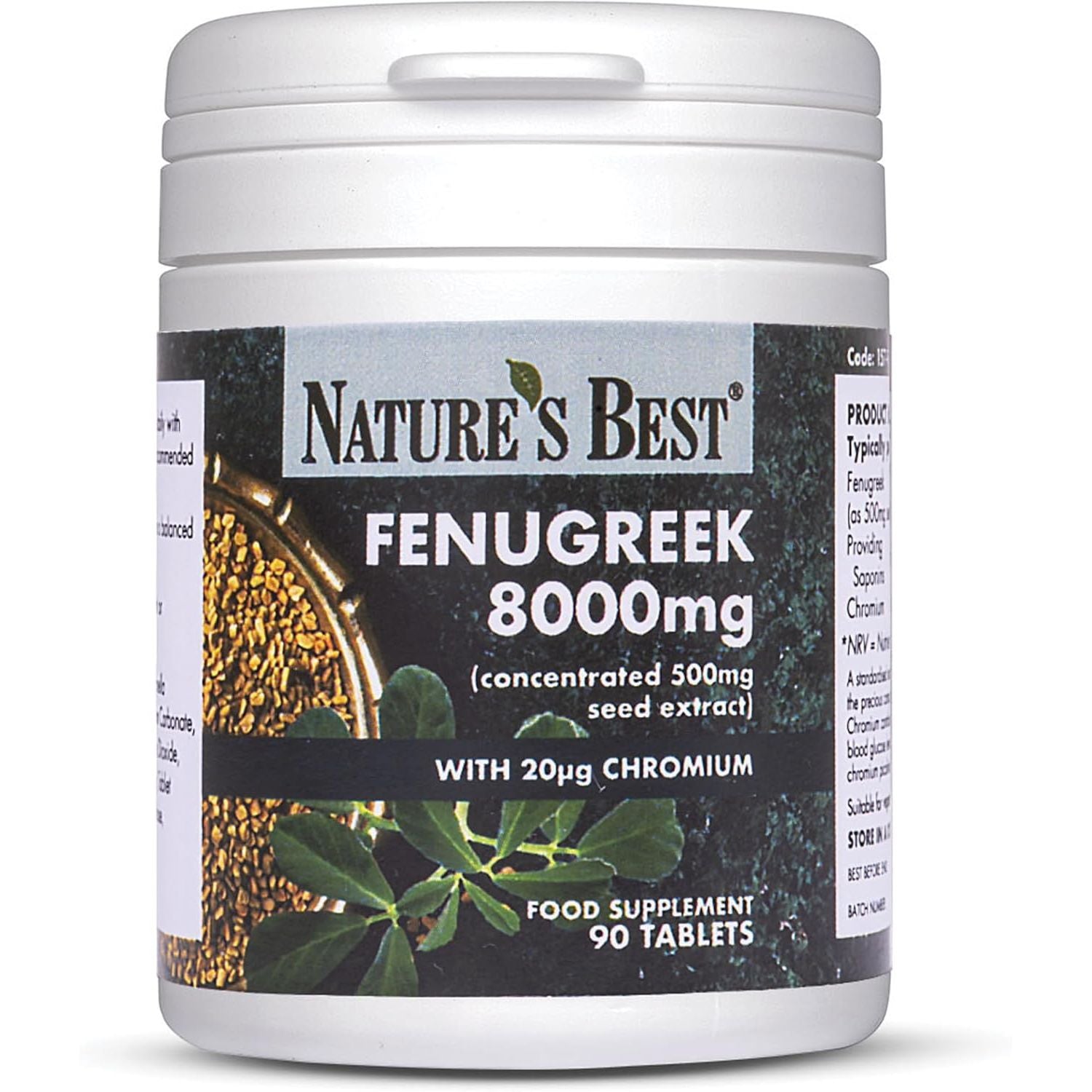 Fenugreek 8000Mg, Added Chromium to Support Blood Glucose Levels | 500Mg Seed Extract, and 250Mg of Active Saponins | High Strength | 90 Vegan Tablets, 2 a Day | UK Made