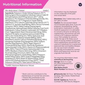 Women'S Multivitamins and Minerals - 24 Essential Active Vitamins and Minerals with Added Hyaluronic Acid - 180 Vegan Tablets - No Synthetic Fillers or Binders - Made in the UK by Nutravita