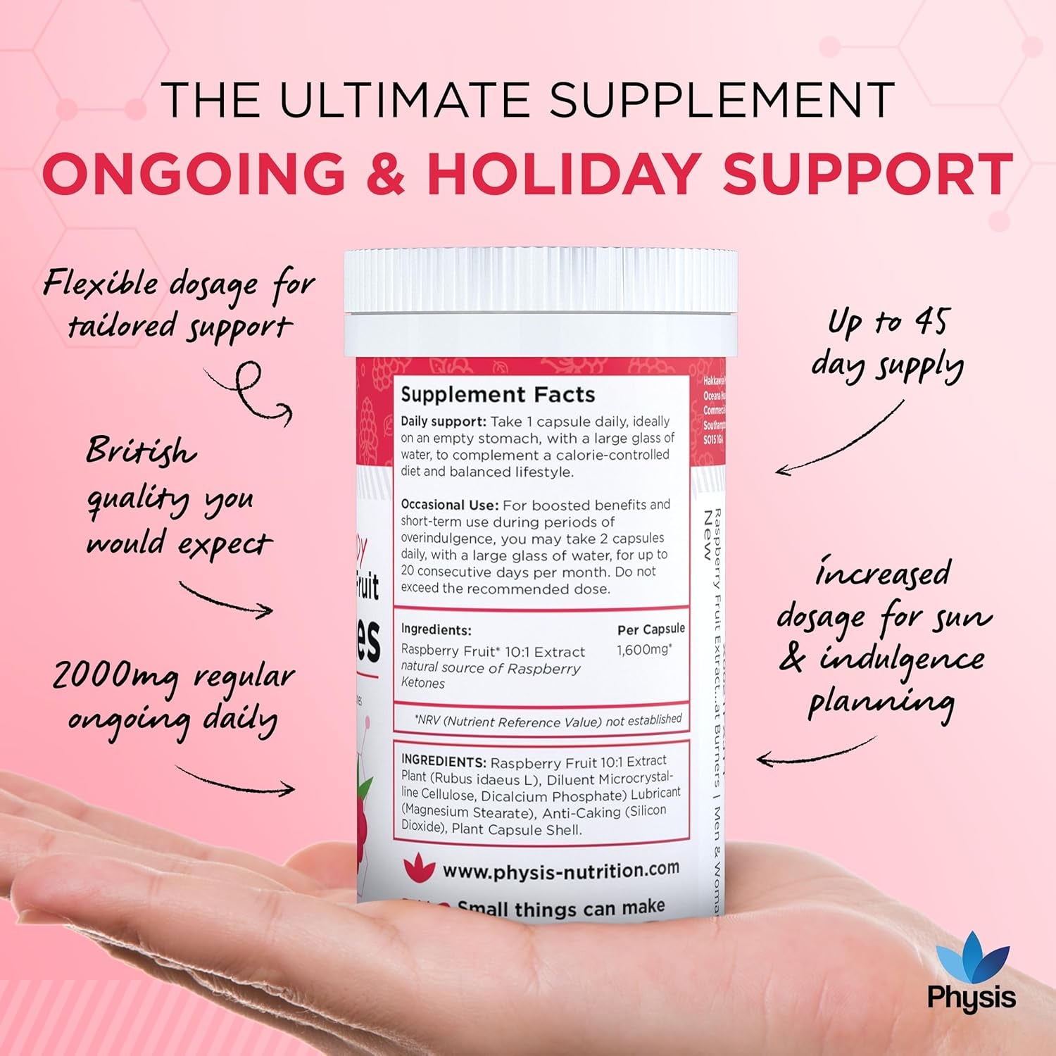 Physis Raspberry Fruit Extract 3200Mg | Weight Loss Fat Burning | Raspberry Ketones Upgrade | Summer Body All Year | 90 X Slimming Diet Pills | up to 3 Month Supply | Metabolism Booster