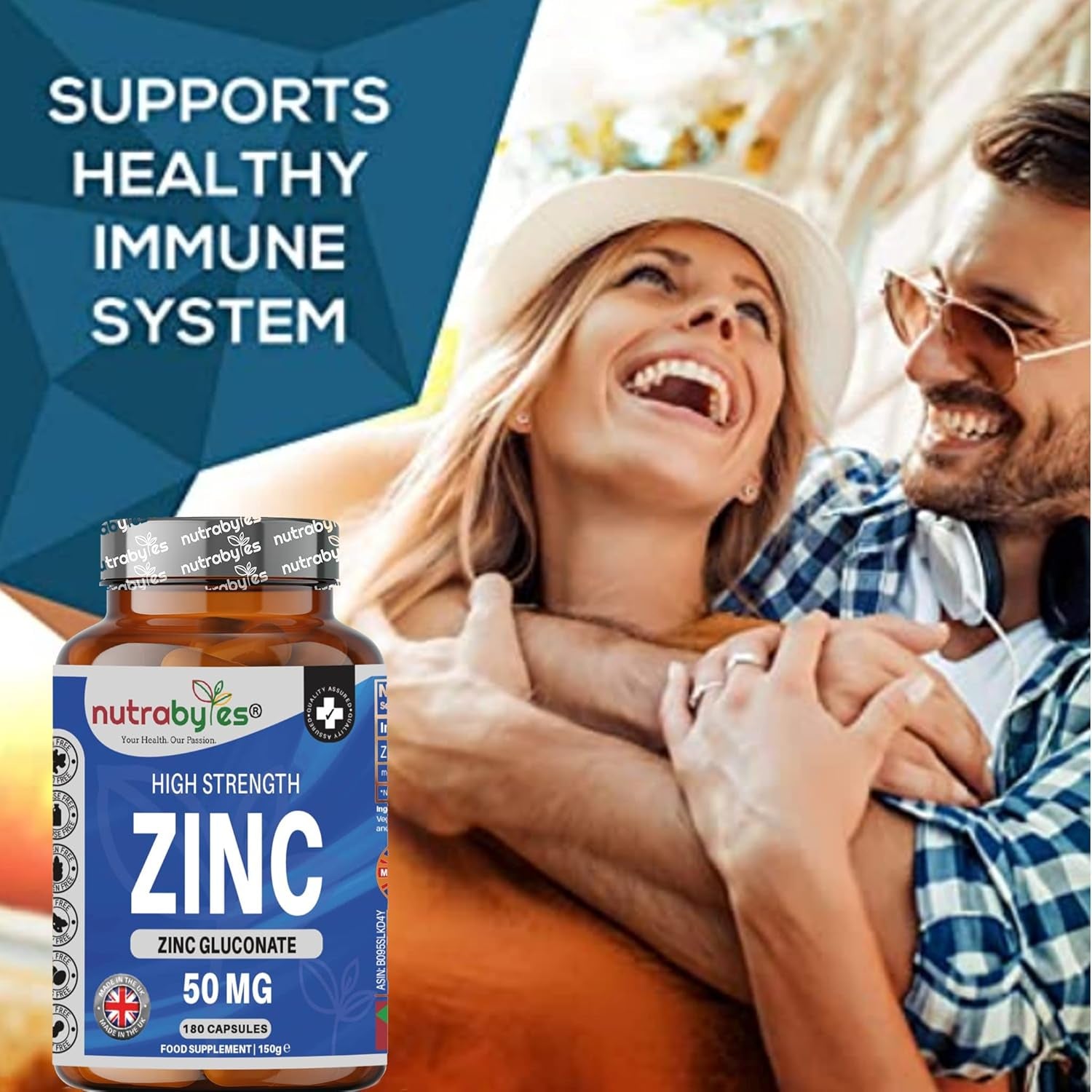 Nutrabytes High Strength Zinc Gluconate Supplement, 180 Vegan Capsules | 50Mg Pure Elemental Chelated Mineral for Immune System, Skin, Hair, Nails, Hormone & Fertility Support | 6 Month Supply