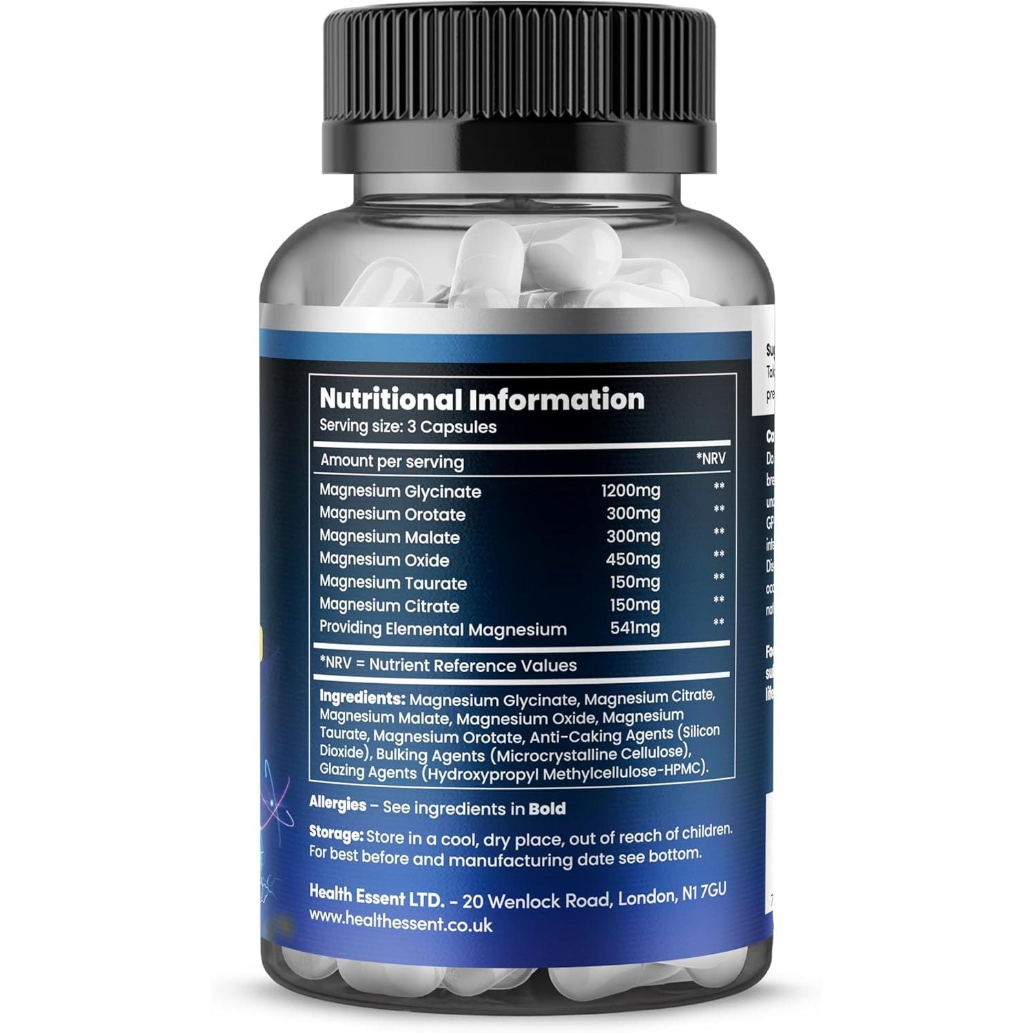 Magnesium 6-In-1 Complex, 2550Mg with Magnesium Citrate, Glycinate, Malate, Oxide, Taurate and Orotate - Promotes Sleep, Energy and Muscles - for Stress & Anxiety Relief - 120 Capsules by Healthessent