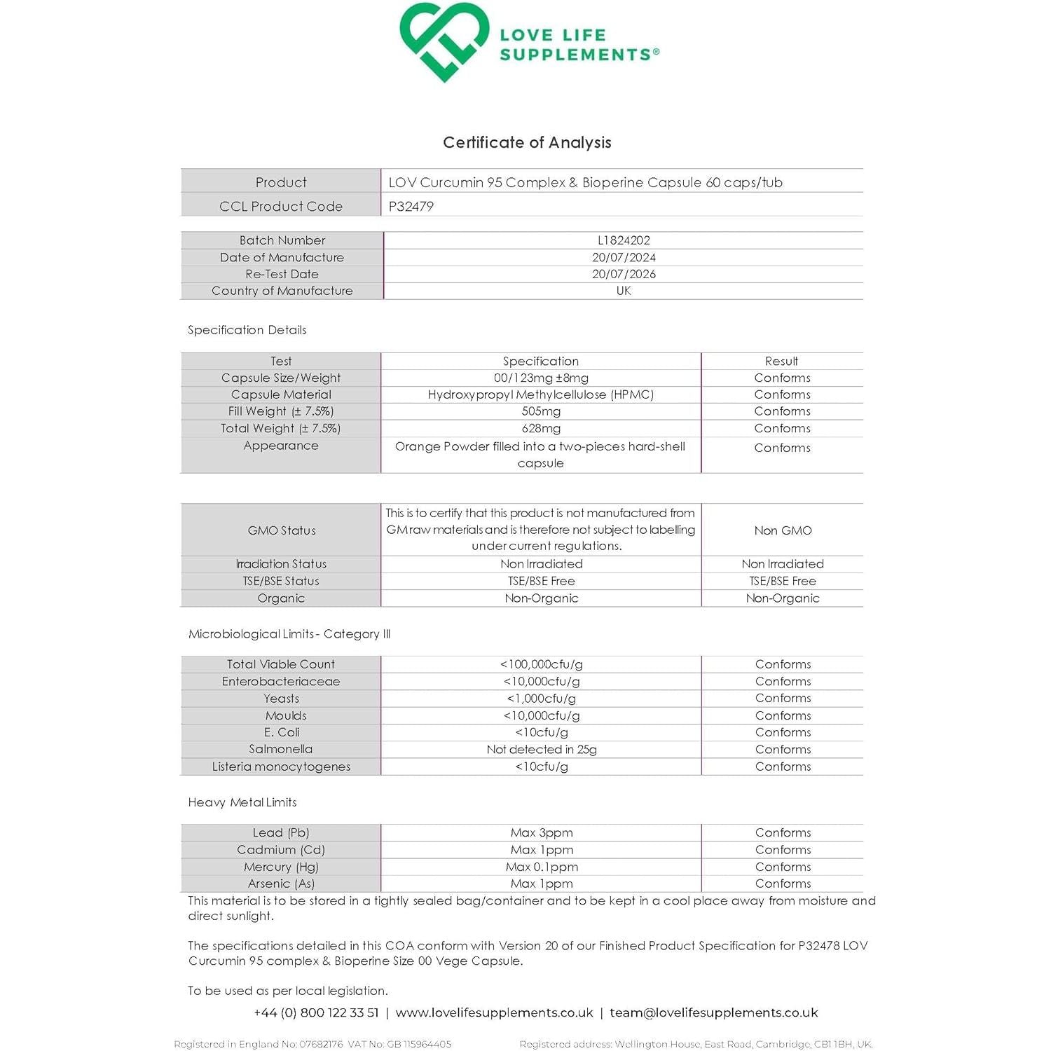 Curcumin 95 + Bioperine® by LLS | High Strength Turmeric Curcumin Capsules Containing 96.9% Curcuminoids and Black Pepper Extract | 500Mg X 60 Veg Capsules | Made in UK under GMP/BRC License