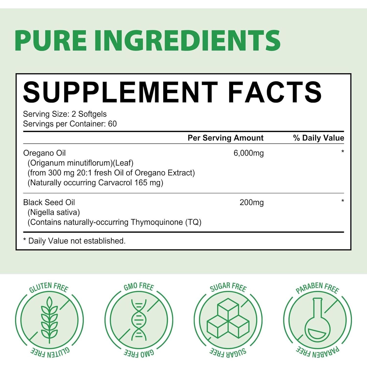 Oregano Oil 120 Softgels - 6000Mg 2-In-1 Strength with 300Mg Organic Cold-Pressed Oregano & 200Mg Black Seed Oil | Non-Gmo, Gluten Free Herbal Supplement | Respiratory & Immune Support