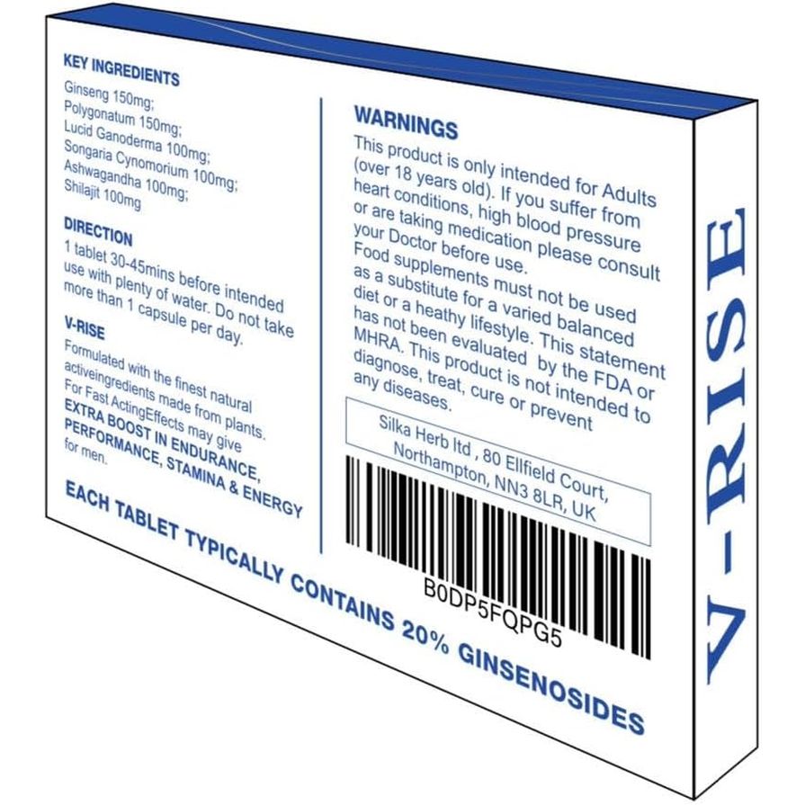 V-RISE Blue-New Stronger for Longer Formula for Men - Ultra Strong Performance Enhancing Pills, Stamina Endurance Booster Blue Supplement Pills for Men - 10 Ginseng Tablets 700MG