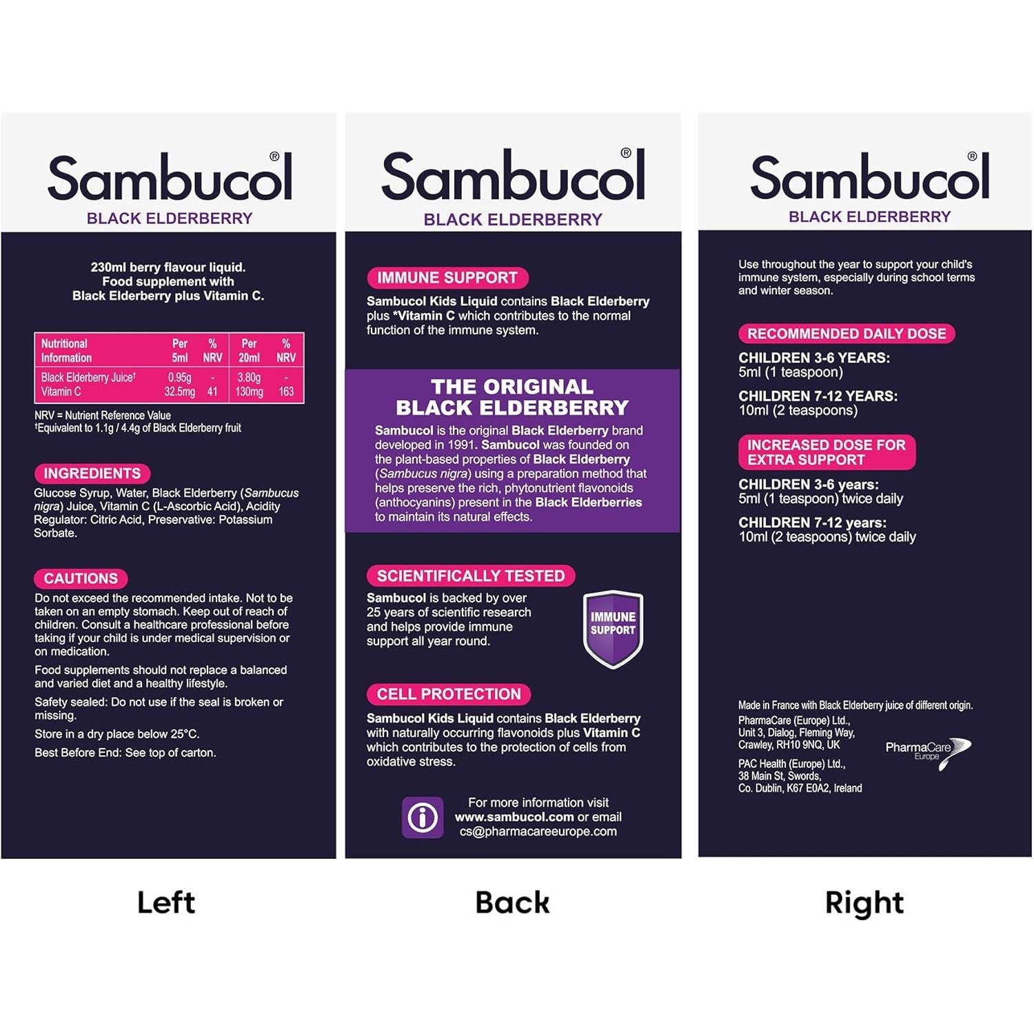 Sambucol Natural Black Elderberry Kids Liquid | Vitamin C | Immune Support Supplement | 230Ml