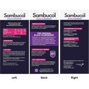 Sambucol Natural Black Elderberry Kids Liquid | Vitamin C | Immune Support Supplement | 230Ml