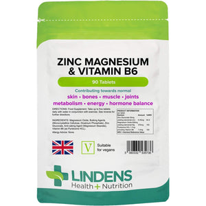 Lindens Zinc, Magnesium and Vitamin B6 Complex Tablets - 90 Pack - Reduction of Tiredness and Fatigue - UK Manufacturer, Letterbox Friendly