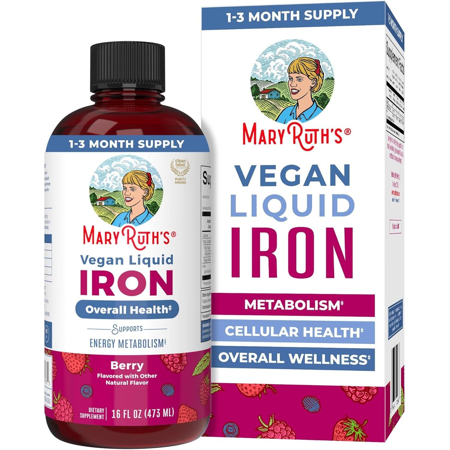 Maryruth Organics, Liquid Iron, Vegan Liquid Iron, 450Ml, Vegetarian, Gluten-Free, Soy-Free, Non-Gmo