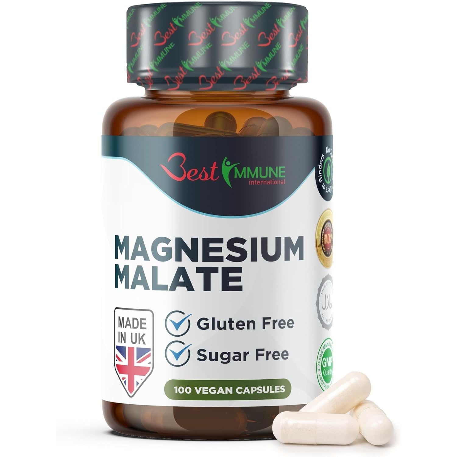 Best Immune, Magnesium Malate 500Mg – High Strength Supplement for Absorption and Energy Support – 100 Vegan Capsules
