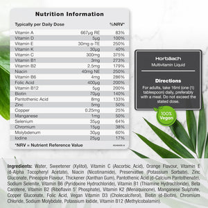 Multivitamin Liquid for Adults | 480Ml (30 Servings) | Orange Flavour | 20 Essential Nutrients for Overall Wellness | Vegan Food Supplement | by Horbaach