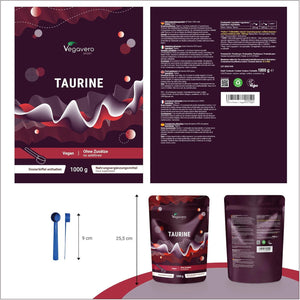 Vegavero L Taurine Powder 1Kg | 3000 Mg Daily Dose | 1 Year Supply | 100% Pure Taurine | NO Additives | Lab-Tested | Vegan