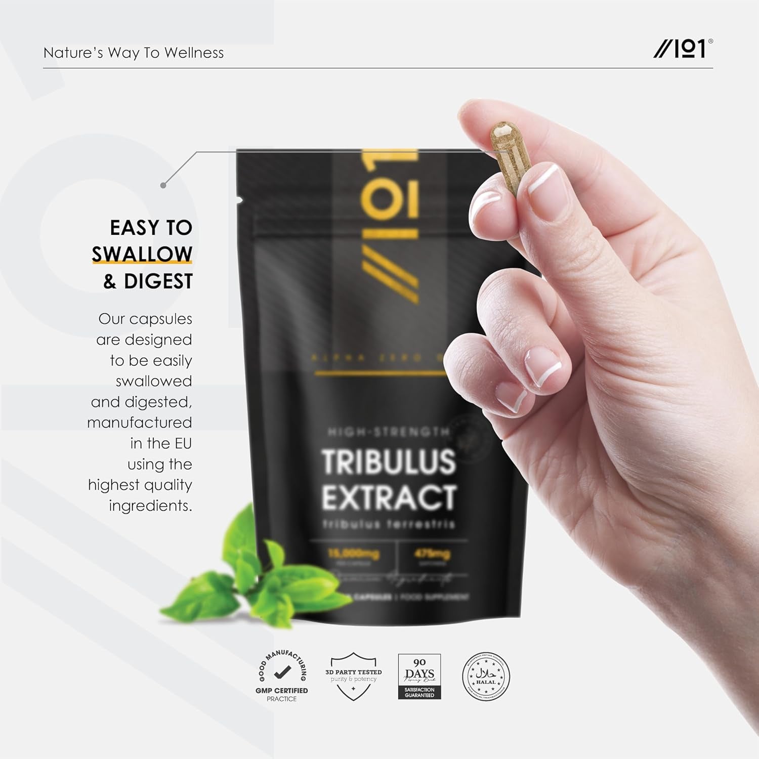 Tribulus Terrestris Extract 15,000Mg – Super Strength 95% Saponins (474Mg per Capsule) – 120 Vegan Capsules (4 Months Supply) Resealable and Recyclable Pouch – by Alpha01