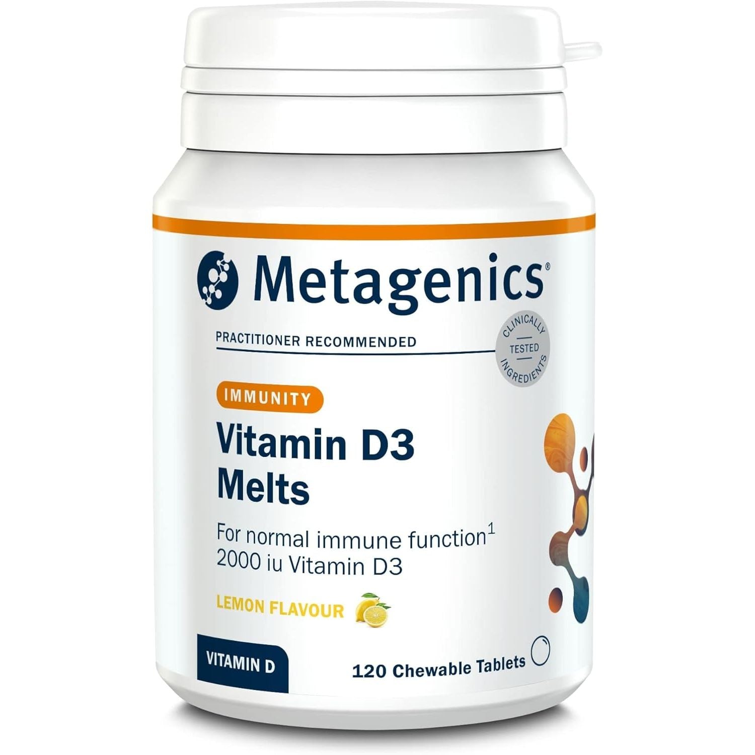 Metagenics Vitamin D3 2000Iu Chewable Lemon Melts - Adults & Children over 6 - Immune Support, Normal Bones, Muscle Function - 120 Tablets