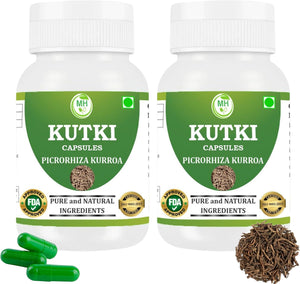 Morsan Healthcare Kutki Capsules 500Mg | Picrorhiza Kurroa | Natural Ayurvedic Herbal Supplement for Liver & Digestion Support | Vegetarian, Gluten Free, GMP Certified | 60 Capsules (Pack of 2)