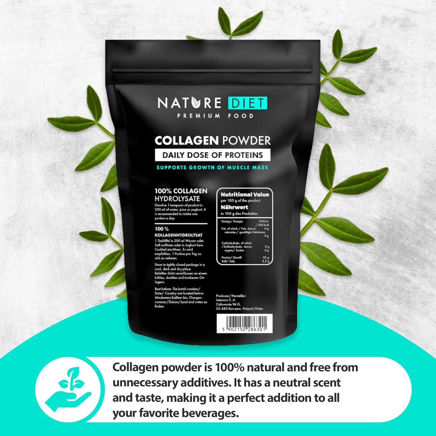 Nature Diet - Collagen Powder (Type I, III) | 600 G | Hydrolysate | Unflavored | Collagen Peptides | Source of Protein
