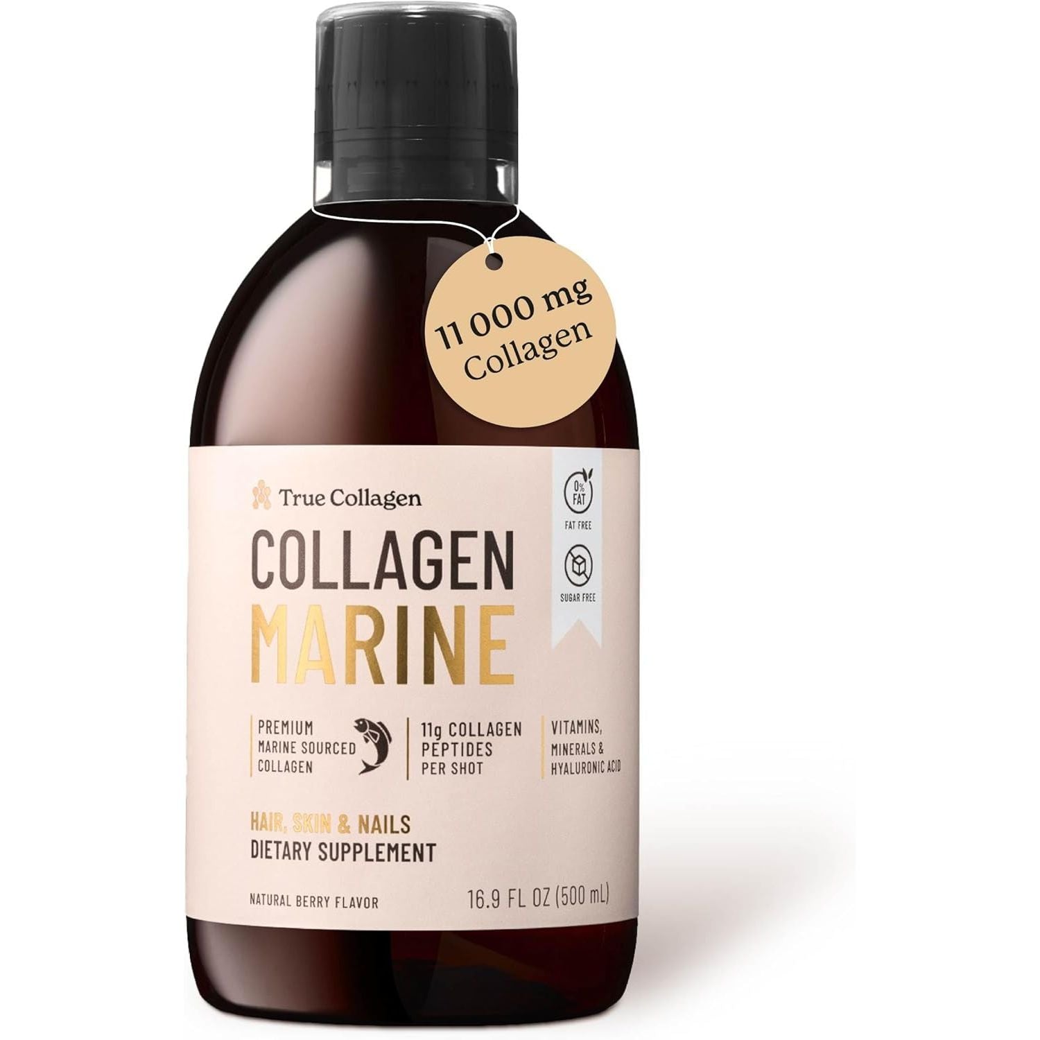 True Collagen - Liquid Marine Collagen 11000 Mg, Pack of 500Ml I Hydrolyzed Collagen Peptides for Skin, Hair, Nails I No Sugar - 20 Day Supply