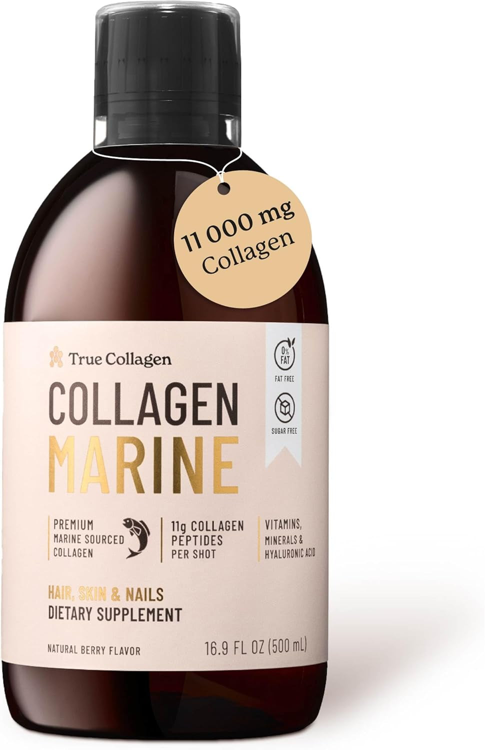 True Collagen - Liquid Marine Collagen 11000 Mg, Pack of 500Ml I Hydrolyzed Collagen Peptides for Skin, Hair, Nails I No Sugar - 20 Day Supply