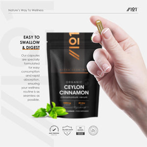 Organic Ceylon Cinnamon 1400Mg – Potent 100% Sri Lanka Cinnamon Verum – 90 Vegan Capsules – Resealable and Recyclable Pouch by Alpha01