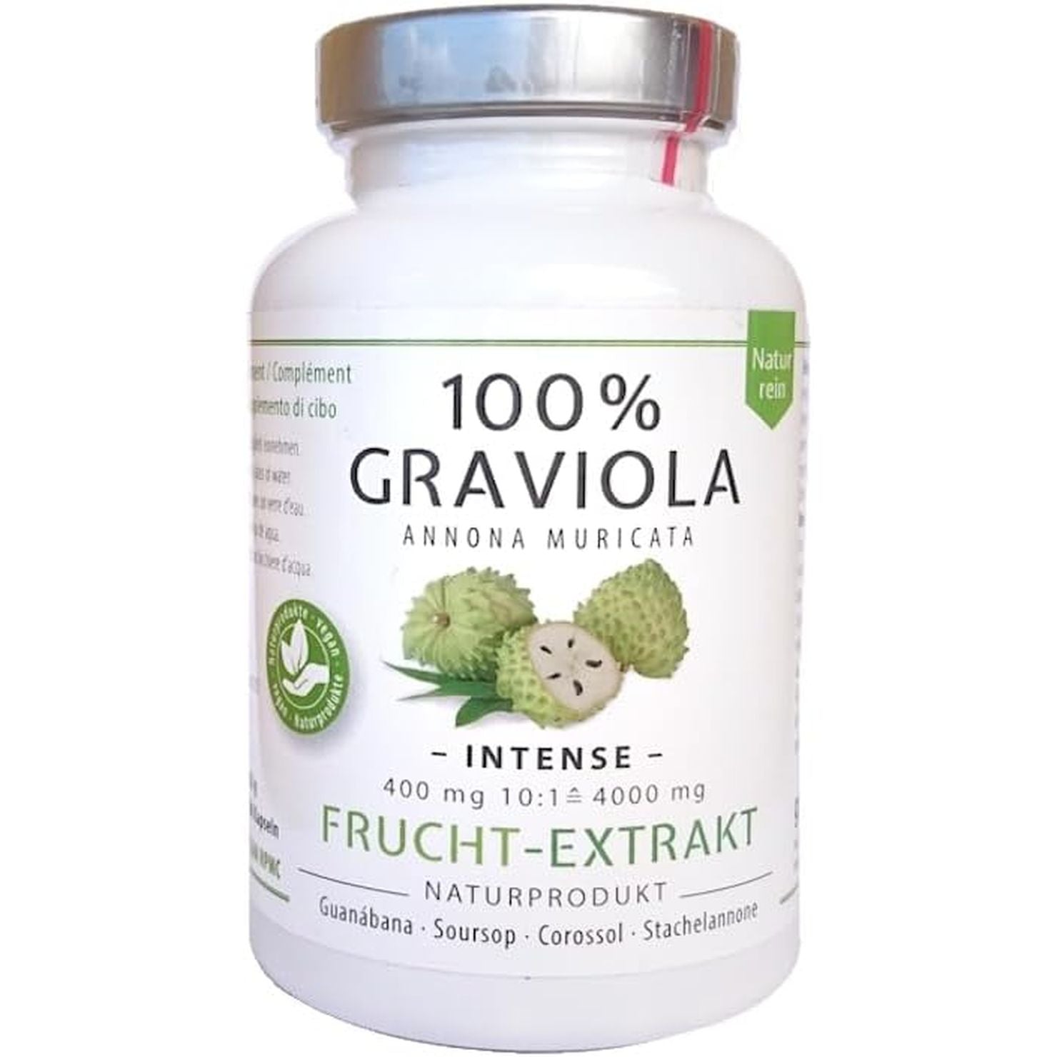 100% Soursop HIGH DOSE Fruit Extract, 4000 Mg per Serving /180 Caps. /No Pesticides, Additives, Flow Aids 10:1 Extract/ 180 Capsules of 400 Mg