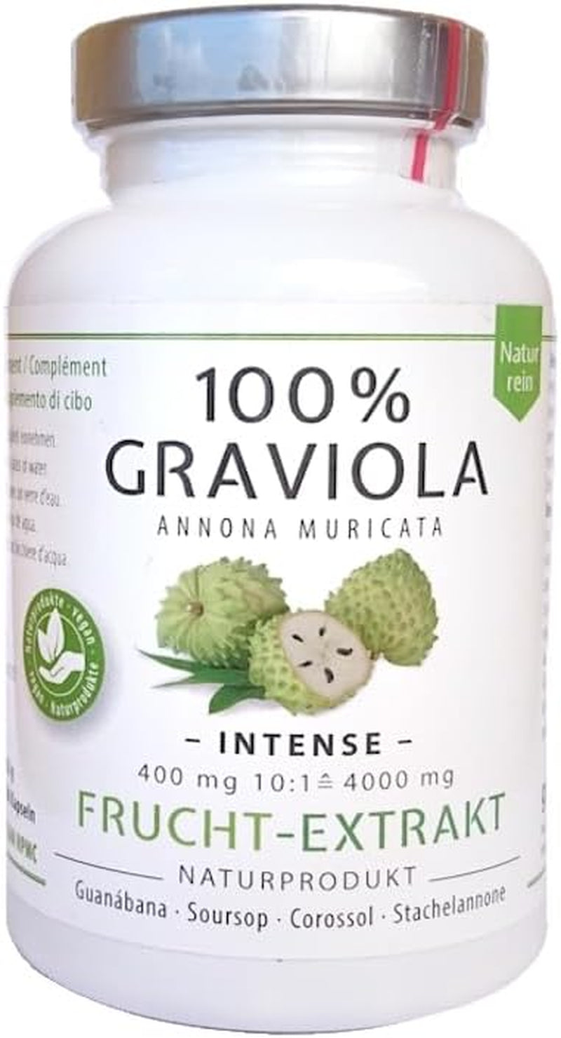 100% Soursop HIGH DOSE Fruit Extract, 4000 Mg per Serving /180 Caps. /No Pesticides, Additives, Flow Aids 10:1 Extract/ 180 Capsules of 400 Mg