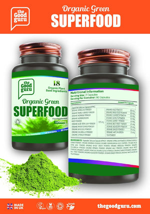 The Good Guru Organic Green Superfood Supplement Capsules - 90 Capsules with 18 Nutritious Ingredients