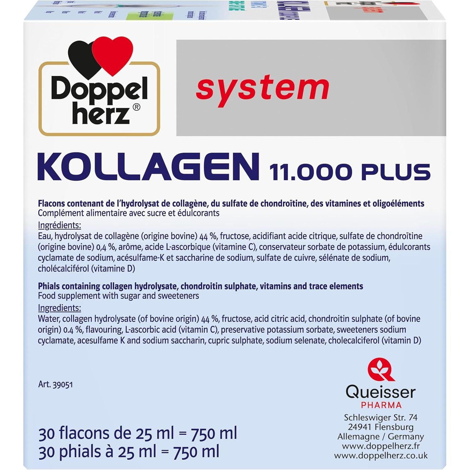 Doppelherz - Kollagen 11000 plus - Collagen Hydrolysate, Chondroitin Sulphate, Vitamins C and D and Trace Elements - for Bones, Cartilages and Tendons - Wild Berry Flavour Liquid- 30 Bottles of 25Ml