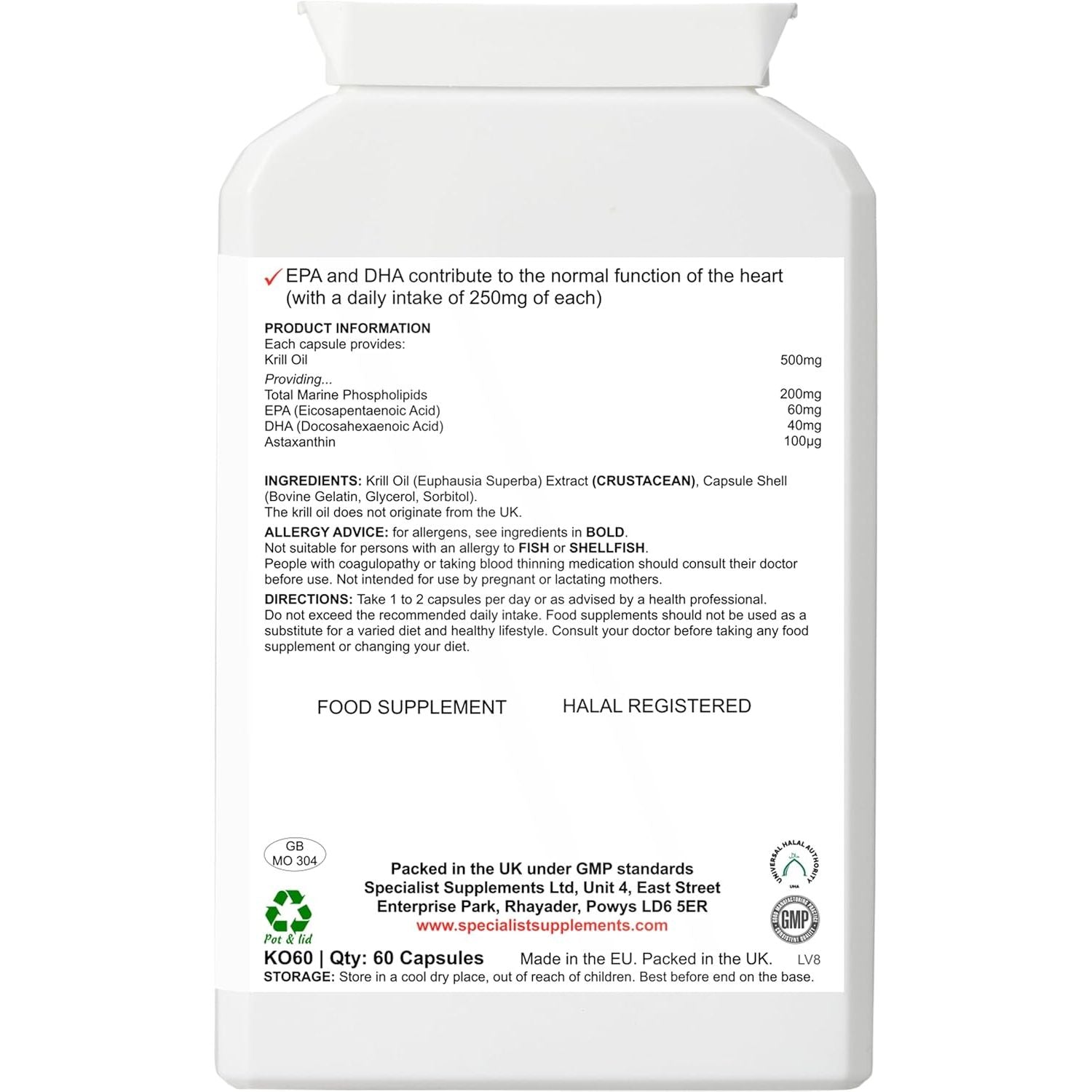 Specialist Supplements Antarctic Krill Oil, 60 Gel Capsules