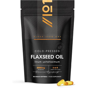 Flaxseed Oil 2000Mg – 90 Vegan Softgels – Cold-Pressed with Omega 3-6-9 – Pure & Potent Linum Usitatissimum - Resealable and Recyclable Pouch by Alpha01