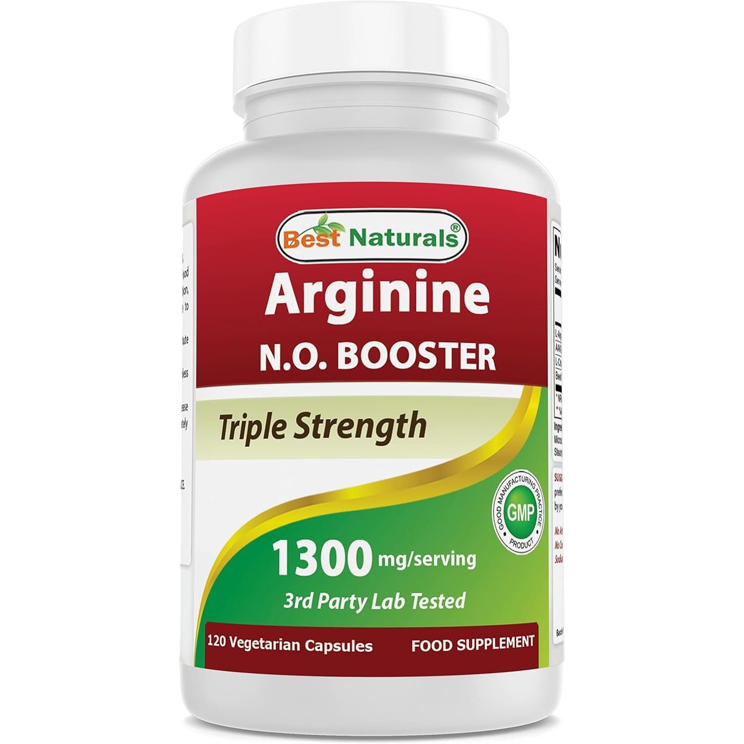 Best Naturals L-Arginine NO Booster Triple Strength 1300 Mg Serving 120 Veg Capsules (120 Count (Pack of 1))