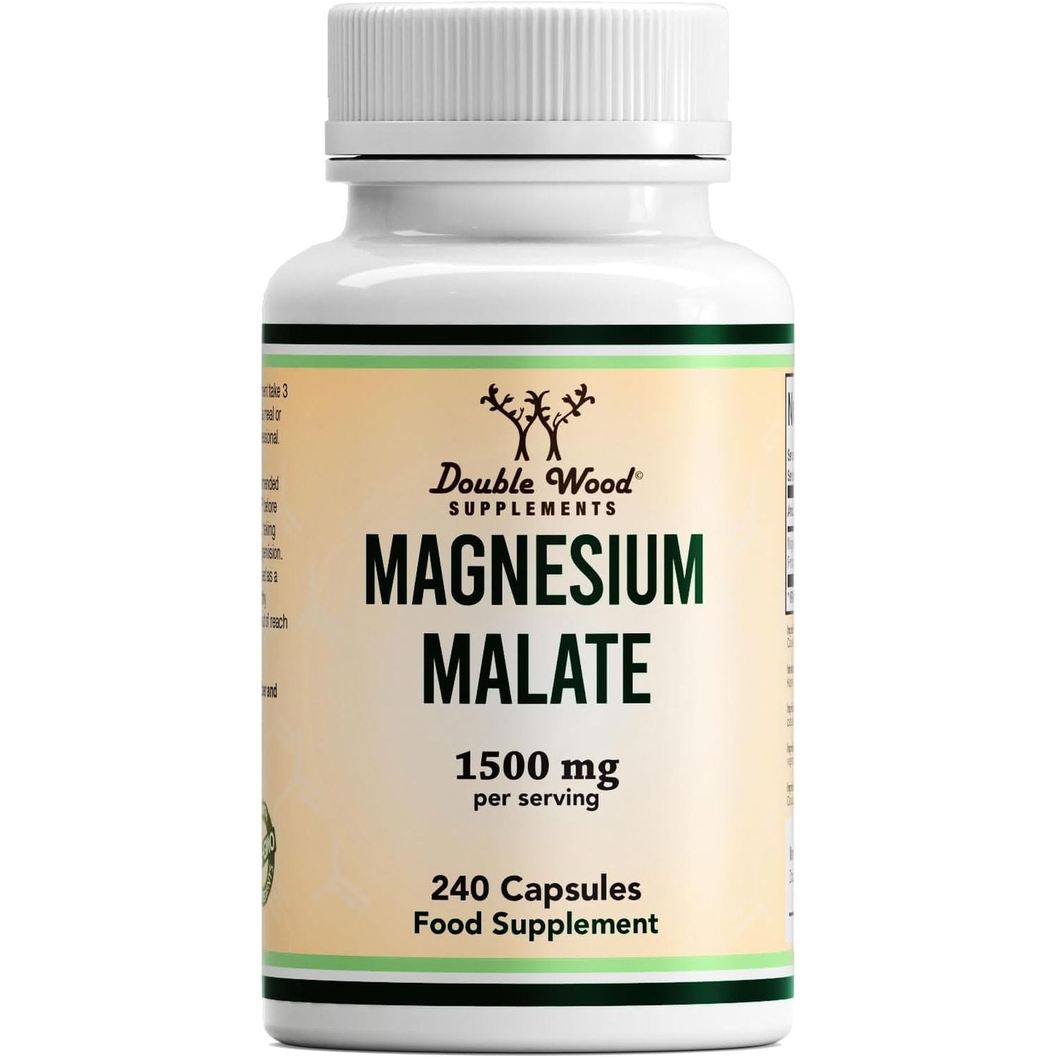 Double Wood Magnesium Malate Capsules | 240 High Strength Magnesium Malate Supplements | 80 Servings - 1500Mg Malate per Serving | Supports Energy Levels, Muscle Pain and Recovery | UK Manufactured