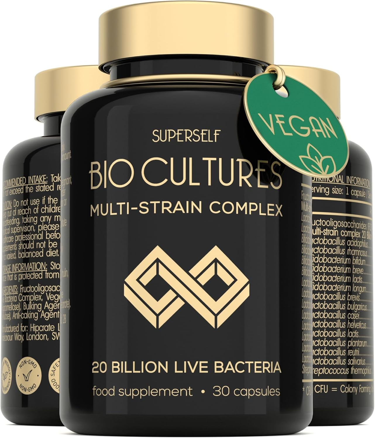 Probiotics Bio Cultures Complex - Gut Health Probiotic Supplements for Men & Women - 20 Billion CFU - 30 Acid-Resistant Capsules - Multi-Strain Vegan Prebiotics & Probiotics Tablets with Acidophilus