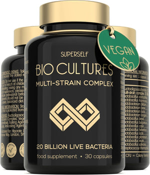 Probiotics Bio Cultures Complex - Gut Health Probiotic Supplements for Men & Women - 20 Billion CFU - 30 Acid-Resistant Capsules - Multi-Strain Vegan Prebiotics & Probiotics Tablets with Acidophilus