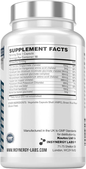 Trace Minerals Complex (Maximum Dose in UK) 3 Month Supply, Trace Minerals Supplements - 90 Capsules Multimineral Tablets Zinc, Iodine, Selenium, Boron, Potassium, Copper