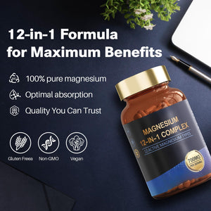 Magnesium Complex 12 in 1 Magnesium Supplement,Muscle,Heart Support,Vegan,Non-Gmo