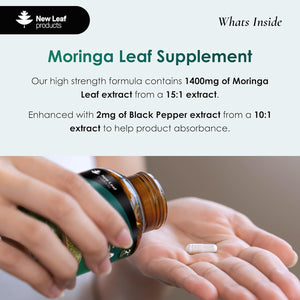 Moringa Leaf Capsules - High Strength Moringa Capsules 2000Mg - Pure Vegan Extract & Powder - 120 (Two Months Supply) Enriched with Black Pepper by New Leaf