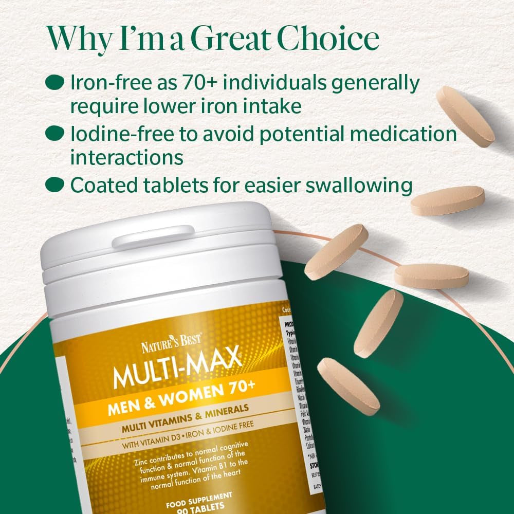 Nature'S Best Multi-Max Multivitamin for Age 70+ - Advanced Support with Vitamin C, D and Calcium for Immune Support & Bone Health for Seniors - UK Made - 90 Tablets (3 Months' Supply)