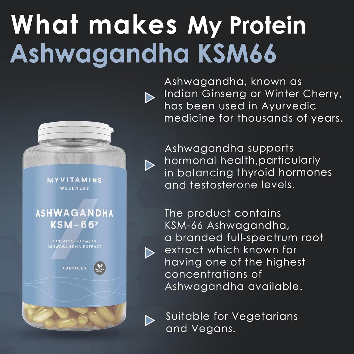 Myprotein Ashwagandha KSM66 Capsules, Full-Spectrum Root Extract, High Potency, Natural Stress Relief, Enhanced Mood, Immune Support, Non-Gmo, Vegan - 90 Capsules