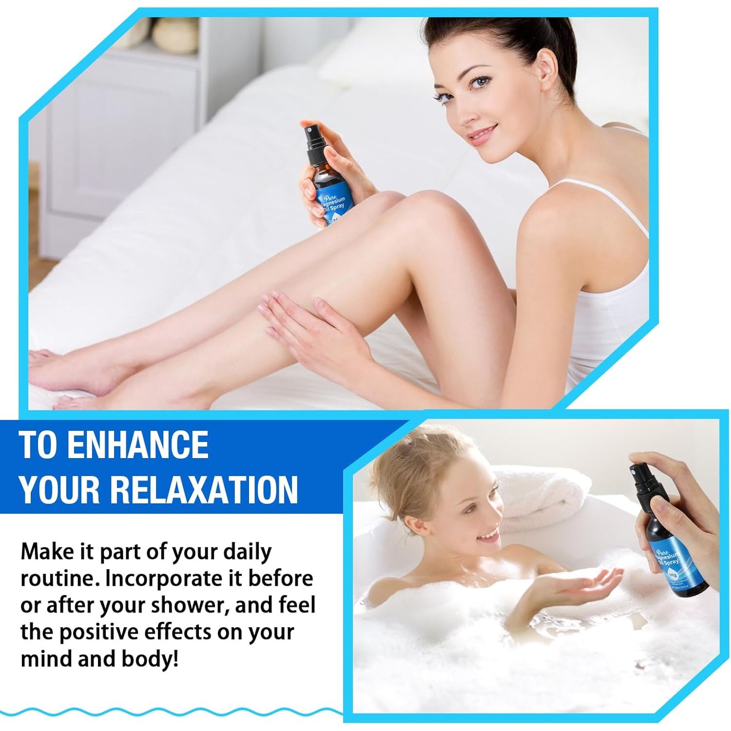 Magnesium Spray, Magnesium Oil for Feet, 100% Pure & Natural Organic Magnesium Oil Spray Glass Bottle, Easy to Absorb & Use, Magnesium Oil Spray for Sleep