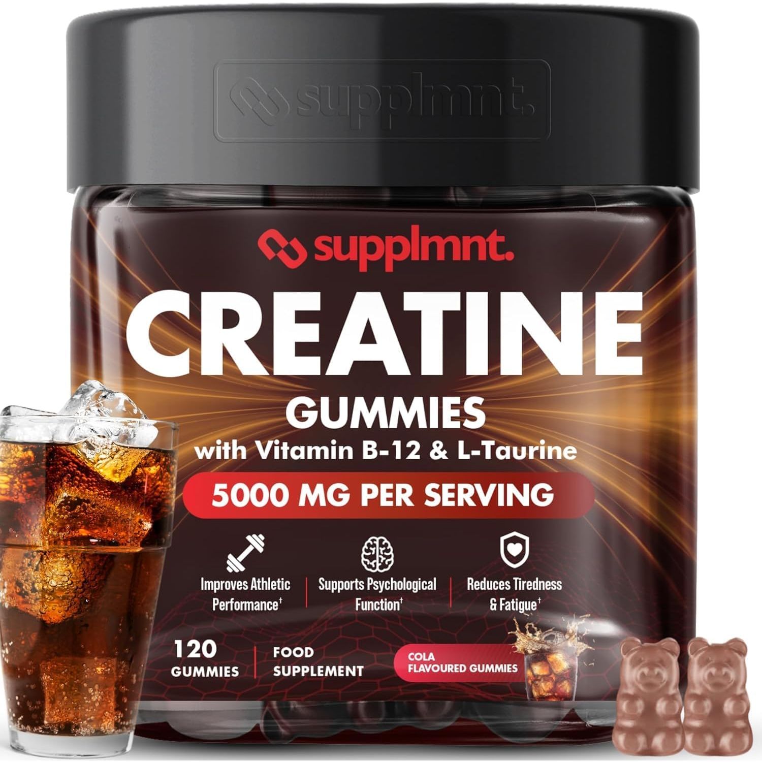 Creatine Gummies 5000Mg 120Ct Max Strength Muscle Growth/Recovery Supplements for Men & Women Creatine Monohydrate, B12 & L-Taurine Vegan Gym Pre Workout Chewable Gummies, 1 Month Supply (Cola)
