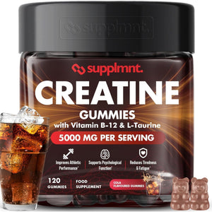 Creatine Gummies 5000Mg 120Ct Max Strength Muscle Growth/Recovery Supplements for Men & Women Creatine Monohydrate, B12 & L-Taurine Vegan Gym Pre Workout Chewable Gummies, 1 Month Supply (Cola)