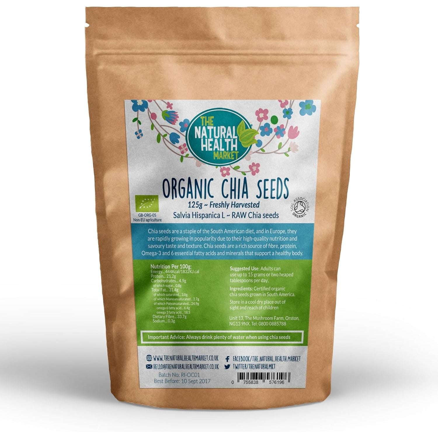 Organic Chia Seeds by the Natural Health Market • Soil Association Certified Organic • Mixed Black Chia and White Chia • Rich Protein Source (125G)
