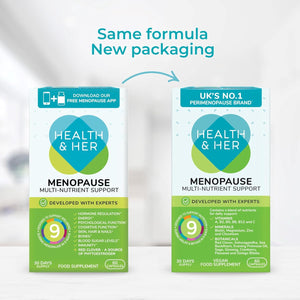 Health & Her Menopause Supplements for Women - Multi-Nutrient Wellbeing Support - Wellbeing for Menopause - 1 Month Supply, 60 Capsules - Vegan