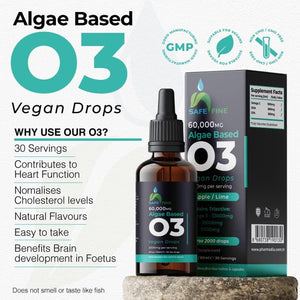 Safefine Omega 3 Liquid Vegan Drops - DHA from Algae Oil - 60 Ml Dropper Bottle - 2000 Mg per Serving Plant Based Algae Source Supports Heart Brain & Eyes